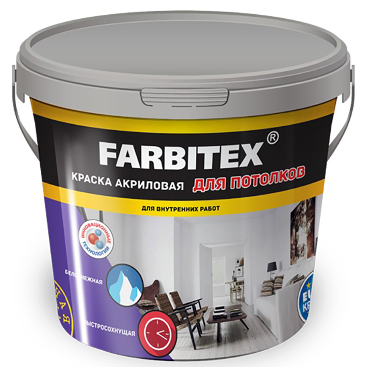 КРАСКА В/Д ДЛЯ ПОТОЛКОВ  6,0КГ FARBITEX