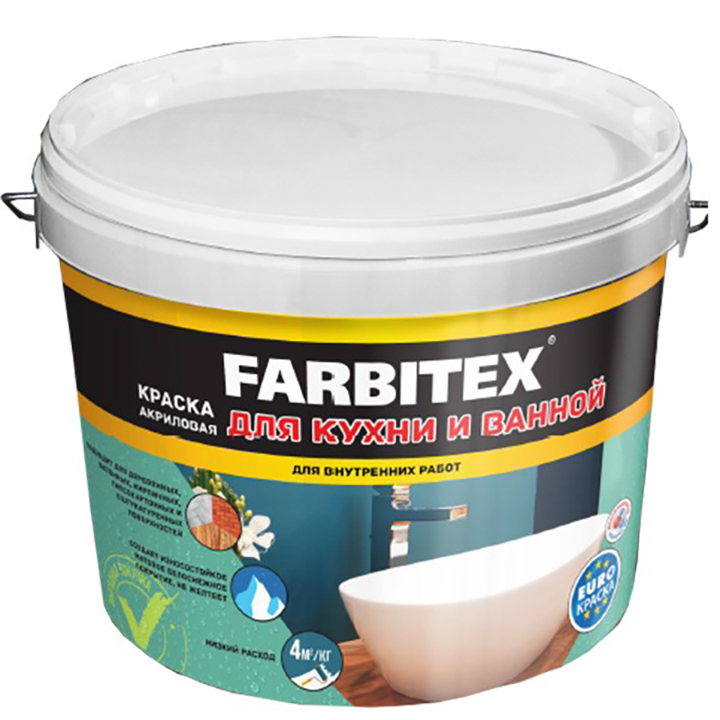 КРАСКА В/Д ДЛЯ КУХНИ И ВАННОЙ  6КГ FARBITEX