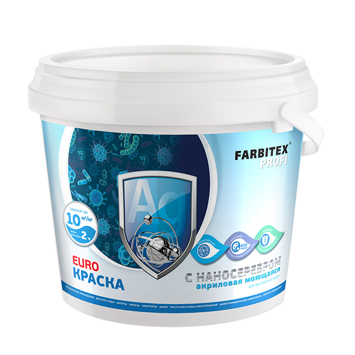 КРАСКА АКРИЛОВАЯ МОЮЩ С НАНОСЕРЕБРОМ 3КГ FARBITEX ПРОФИ