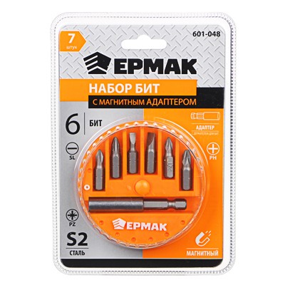 НАБОР БИТ ЕРМАК С МАГНИТНЫМ ДЕРЖ 7ПР  601-048