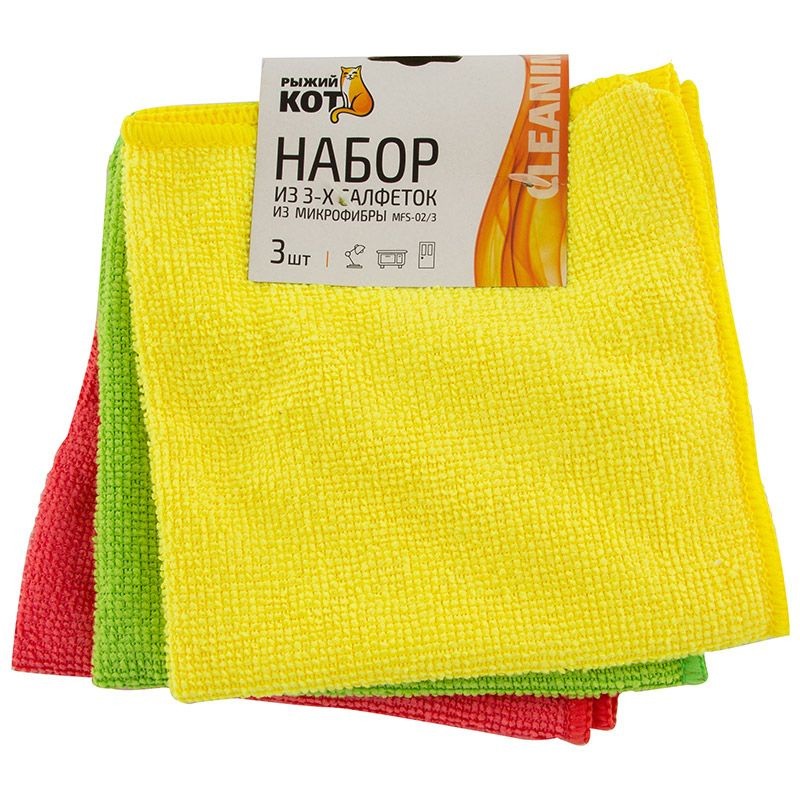 САЛФЕТКА МИКРОФИБРА РЫЖИЙ КОТ 30Х30 3ШТ MFS-02