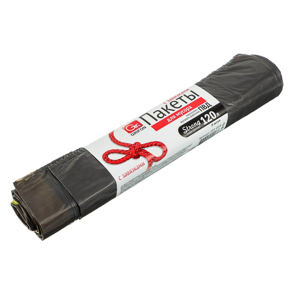 МЕШКИ ДЛЯ МУСОРА GRIFON 120Л/5ШТ  С ЗАВЯЗКАМИ БИО 40МК