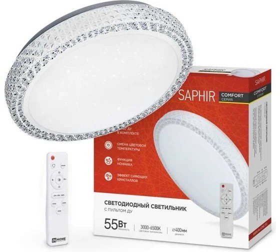CВЕТИЛЬНИК СВЕТОДИОДНЫЙ COMFORT SAPHIR С ПУЛЬТОМ 55ВТ 230В 6000К 400*100ММ IN HOME