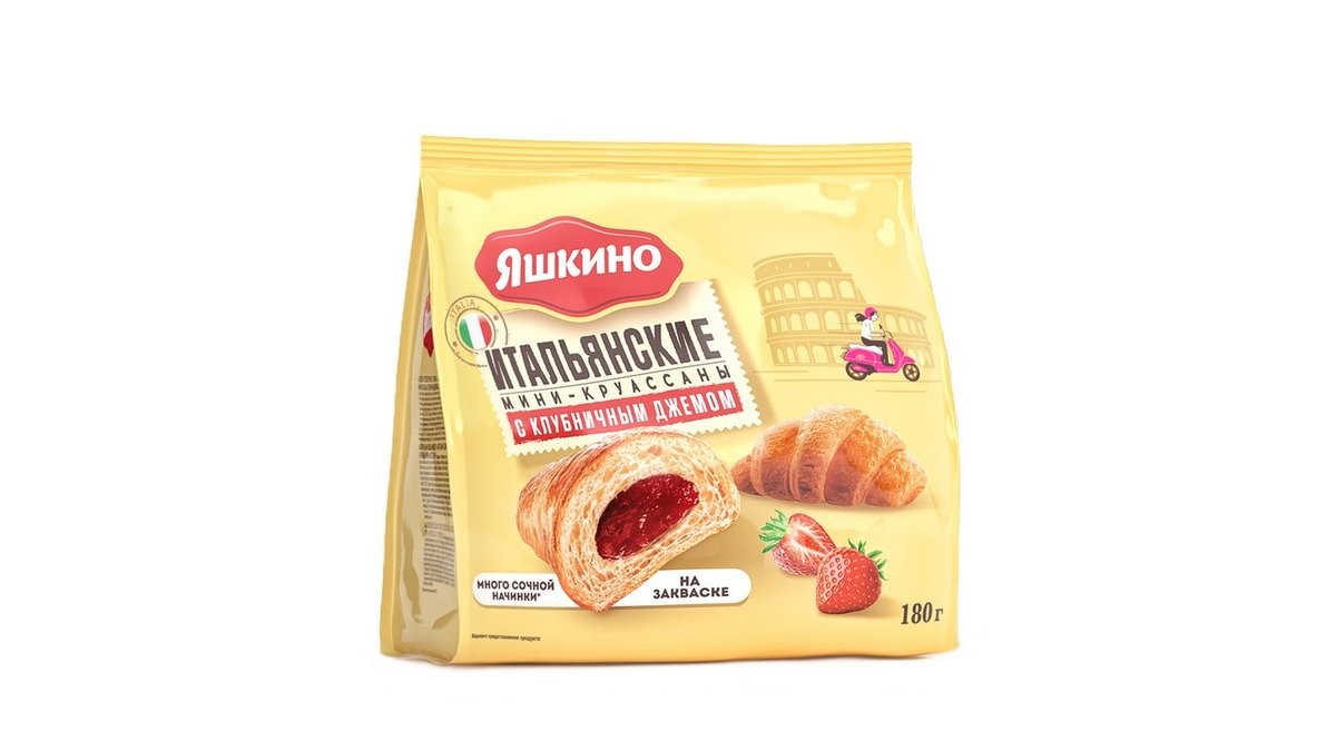 МИНИ-КРУАССАНЫ ЯШКИНО 180Г С КЛУБНИЧНЫМ КРЕМОМ